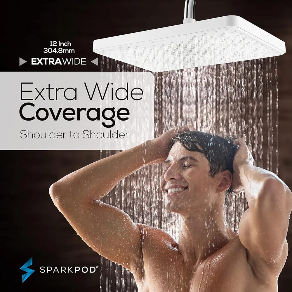 SparkPod 12" Rectangle Rain Shower Head, White