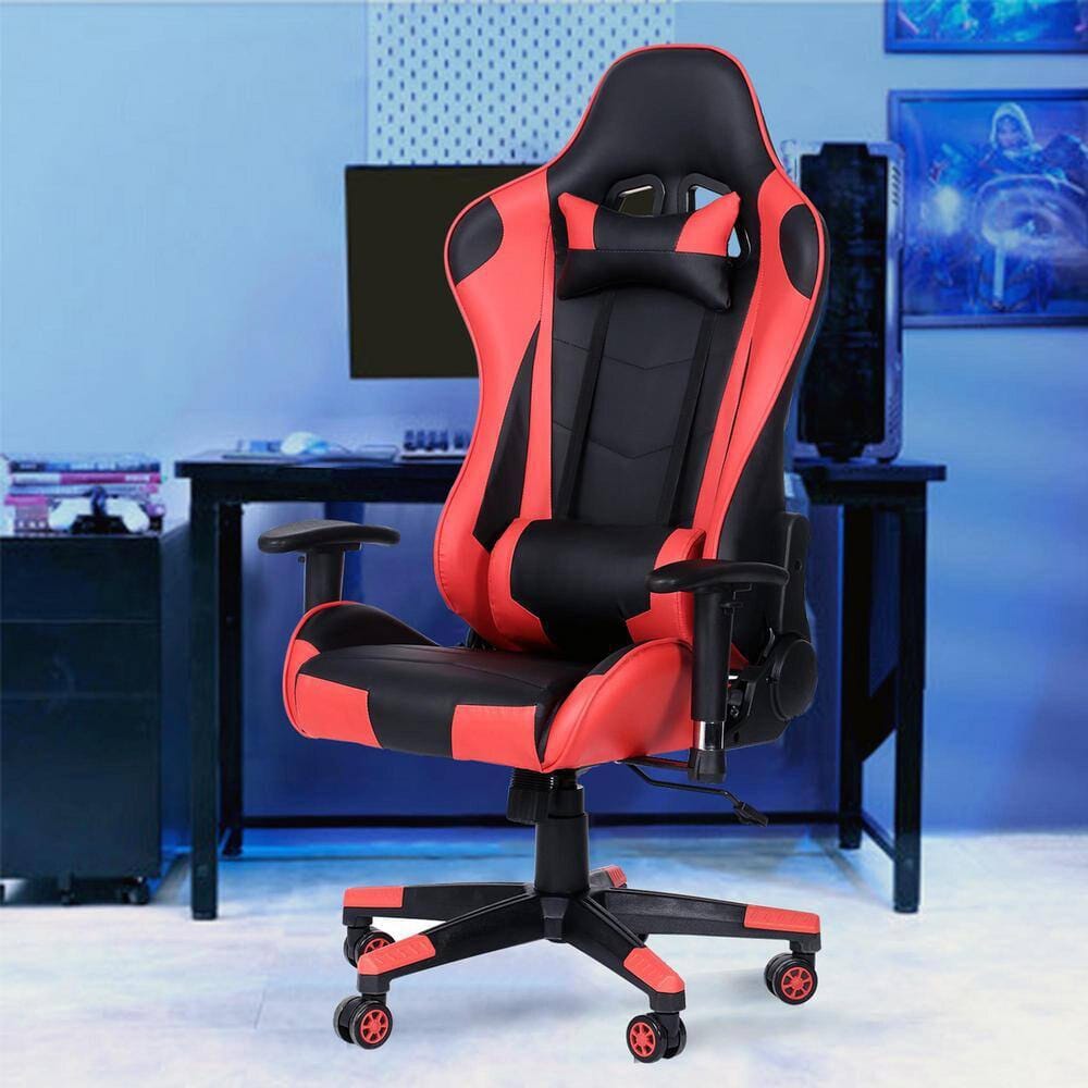 Ergonomic Gaming Chair with Headrest, Red