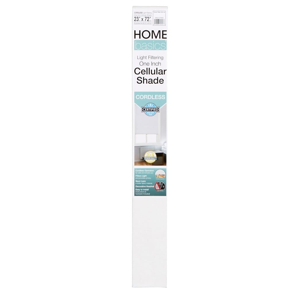 Home Basics Cordless Light Filtering 1 Cellular Shade, White, 23" x 72"