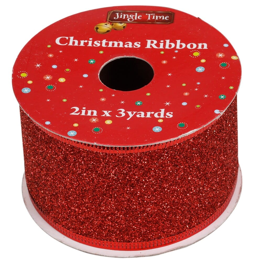 Jingle Time Glitter Christmas Ribbon, 3 yds