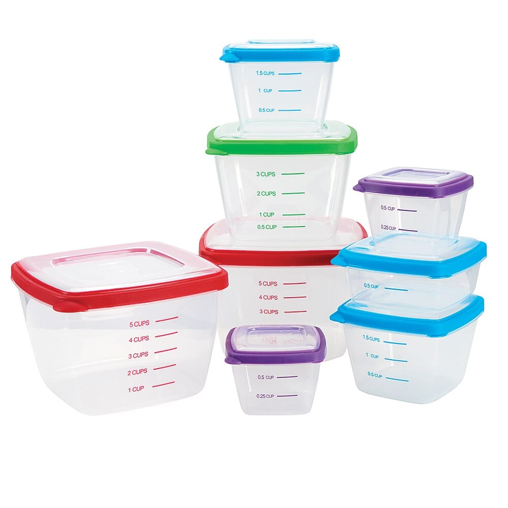 Square Food Storage Containers, Set of 16