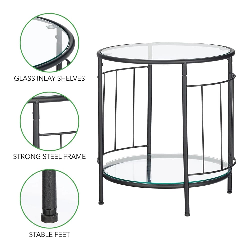 mDesign Glass Top Side Table, Black