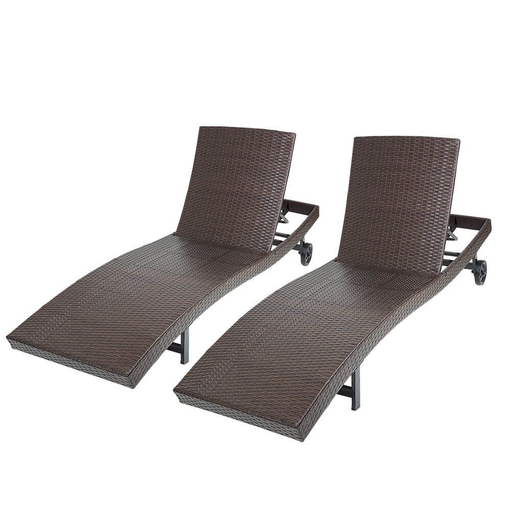 All-Weather HDPE Resin Wicker Chaise Lounge, Set of 2, Brown