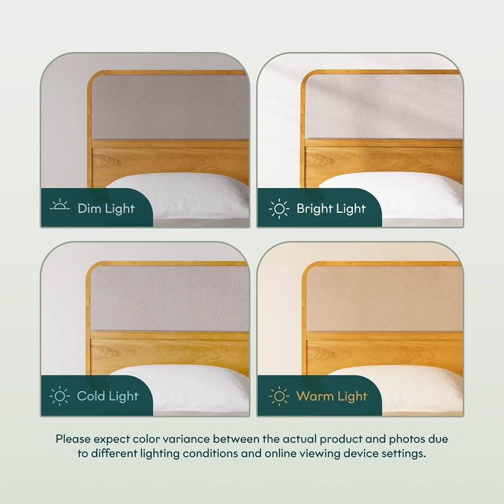 Bme Calista Wood King Bed Frame With Fabric Panel Headboard, Teak Brown
