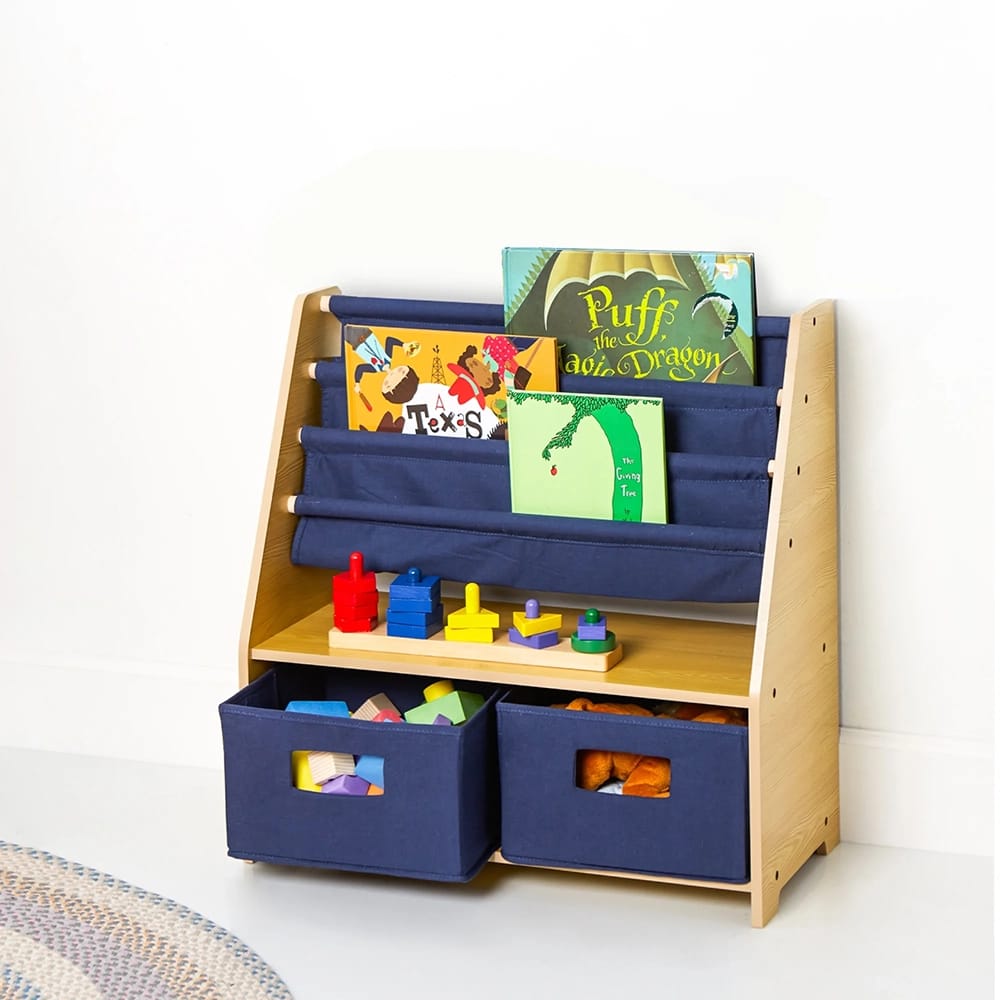 Wildkin Kids Canvas Bookshelf, Natural/Blue
