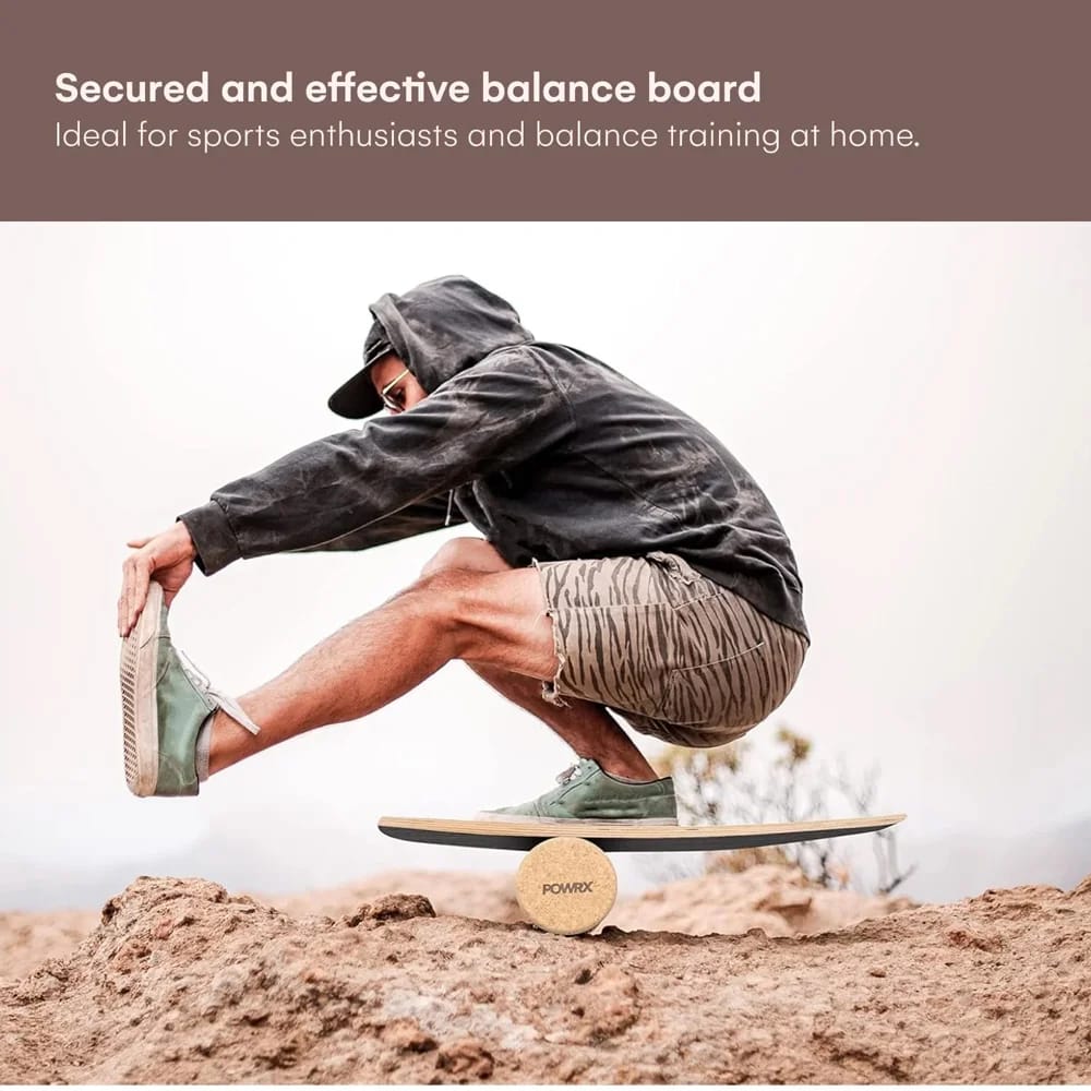 POWRX Surf Wood Balance Board with Roller