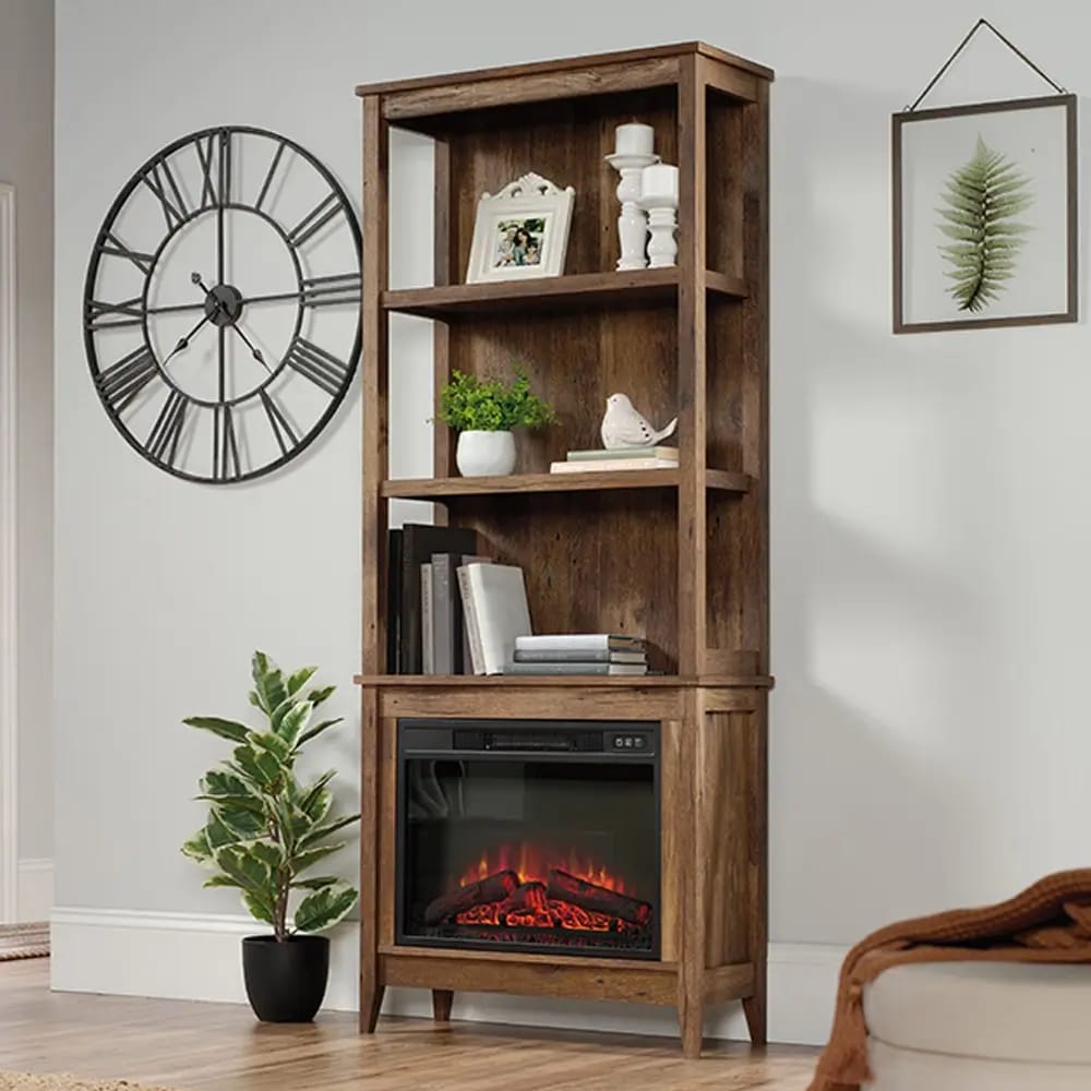 Sauder Select 3-Shelf Bookcase with Electric Fireplace