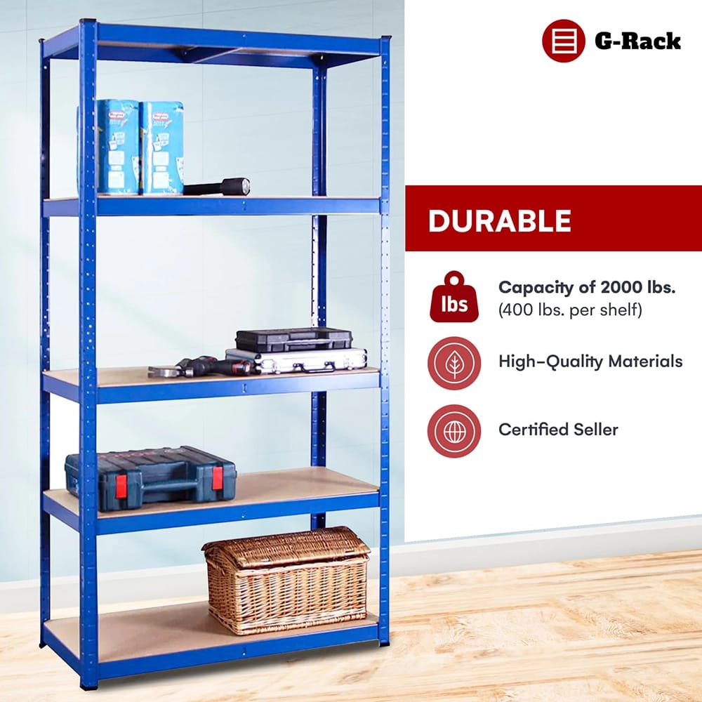 G-Rack 5-Tier Garage Shelving Unit, 25" x 12" x 71", Blue