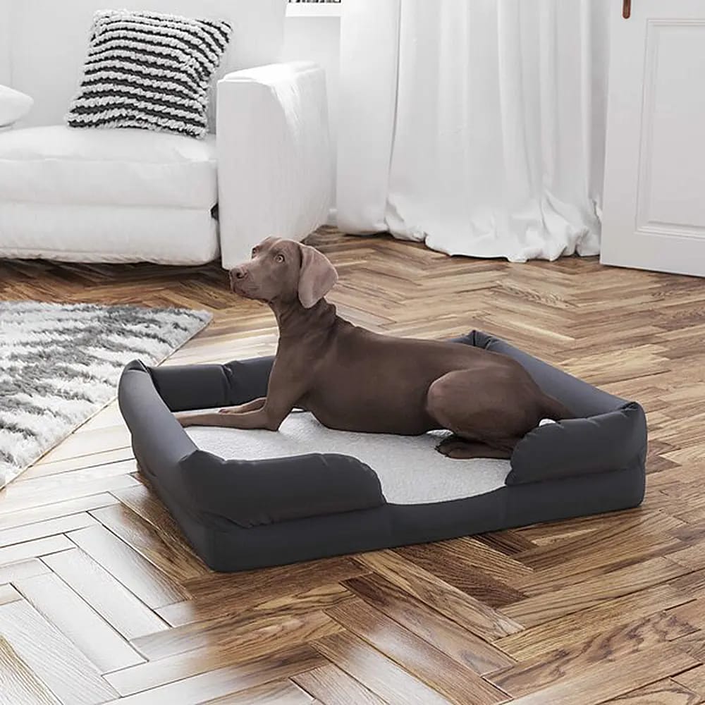 Orthopedic Memory Foam Bolster Pet Bed, Dark Gray