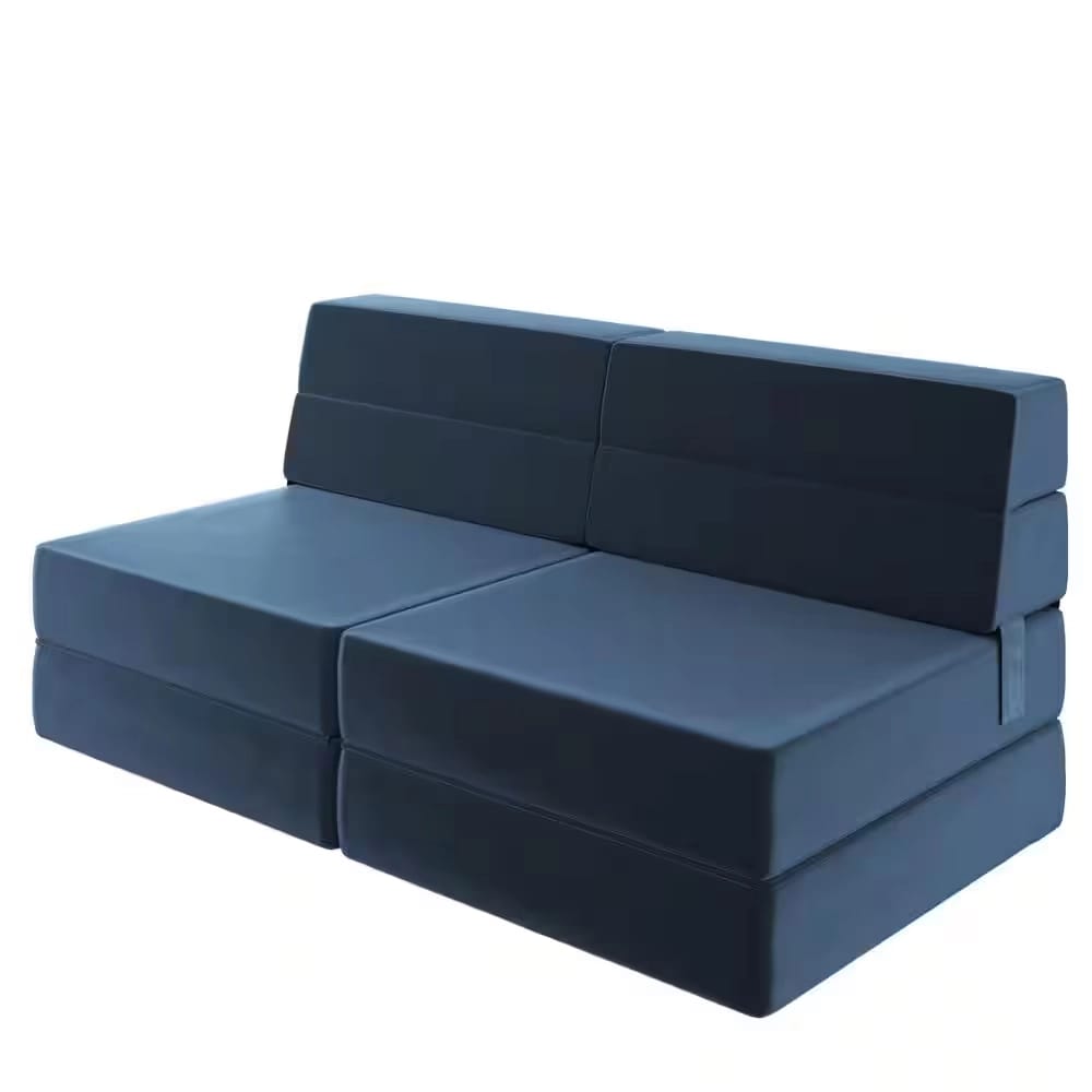 Novogratz Modular Armless Chair and Lounger, Indigo Blue Velour
