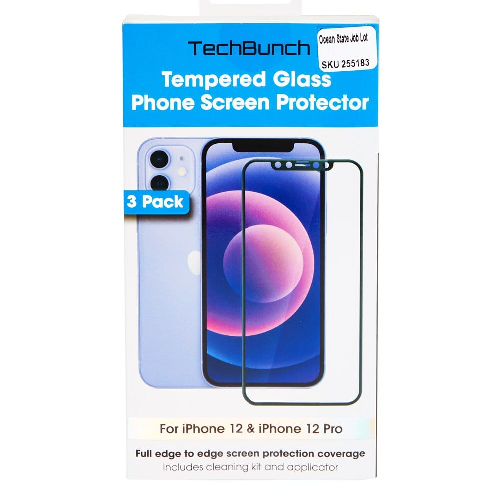 TechBunch Tempered Glass iPhone 12 and iPhone 12 Pro Screen Protectors, 3 Count