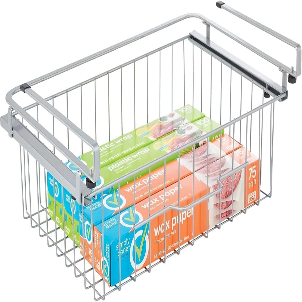 mDesign Metal Wire Hanging Pull Out Drawer Basket, White, 4 Pack