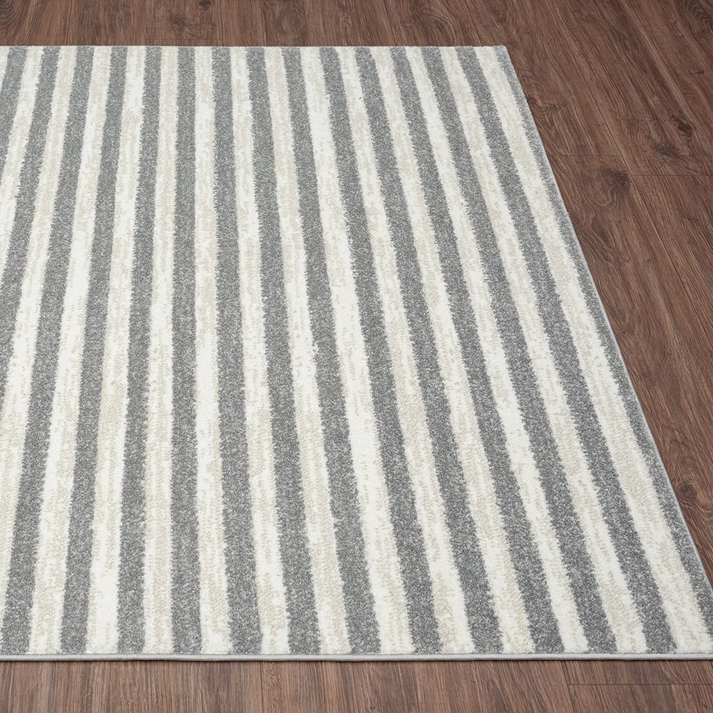 Daphnes 8'6" x 12'5" Contemporary Striped Area Rug, Gray/Cream