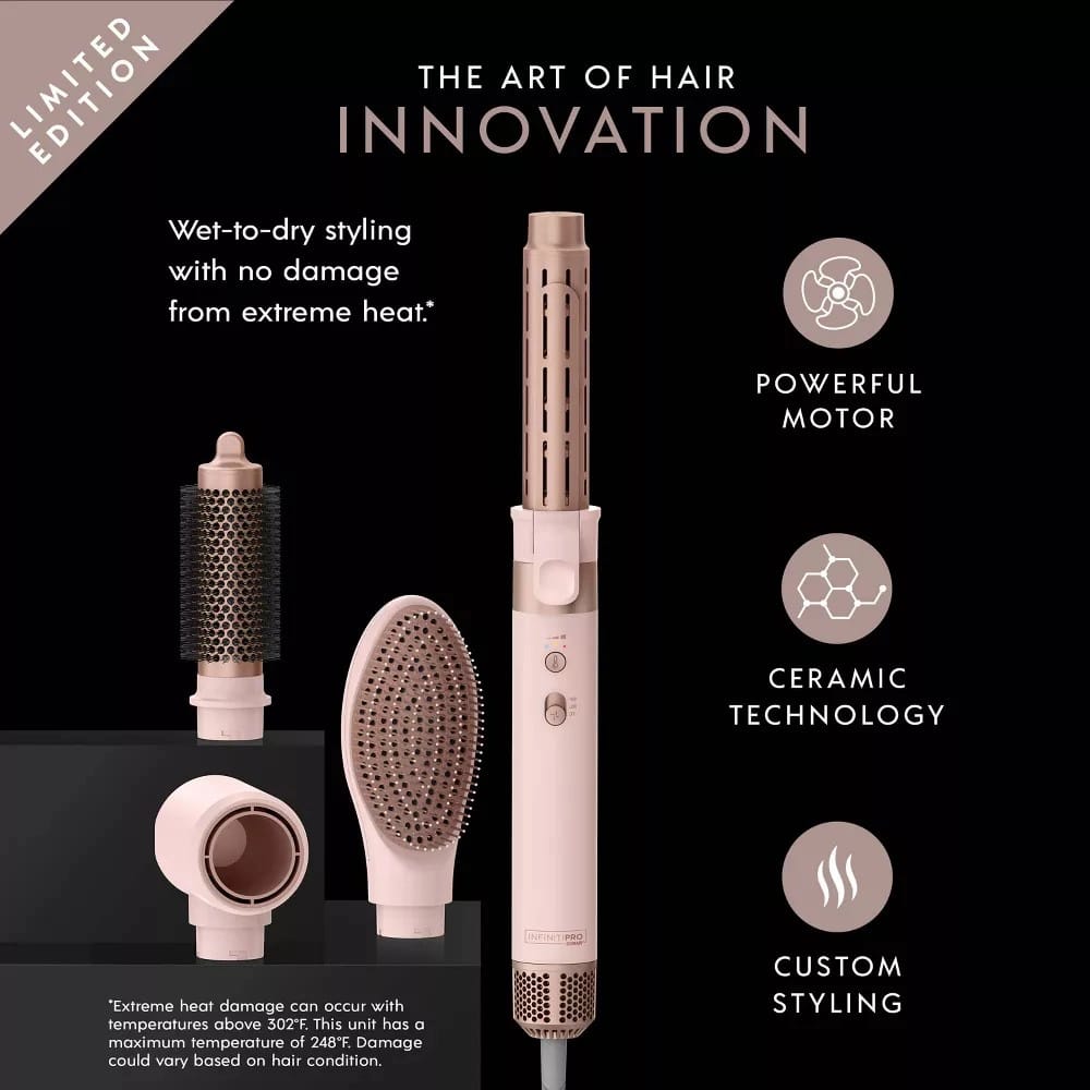 INFINITI PRO CONAIR Wet-to-Dry Styling Wand with Multiple Attachments, Pink