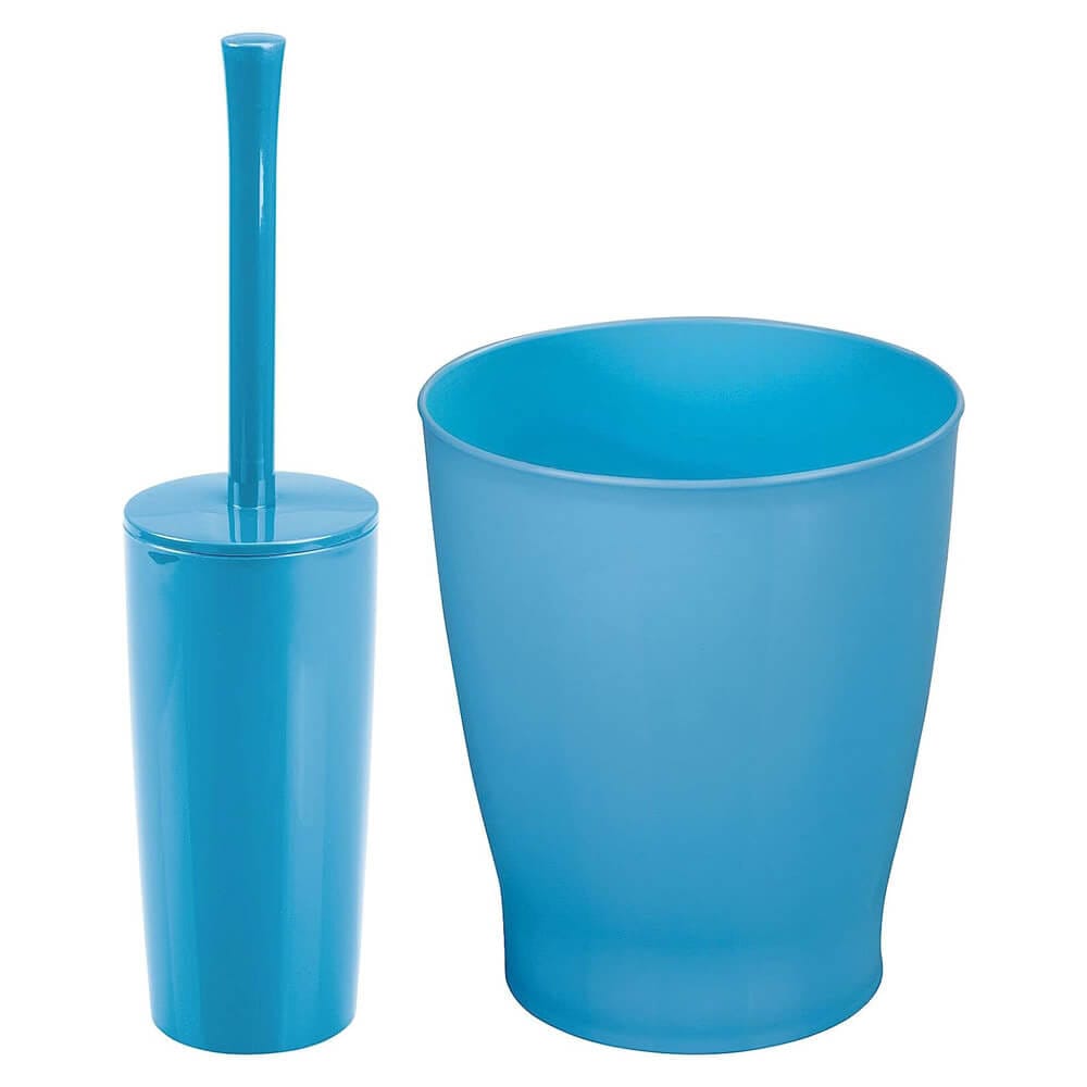 mDesign Compact Toilet Brush/Round Waste Can Combination Set, Cornflower Blue