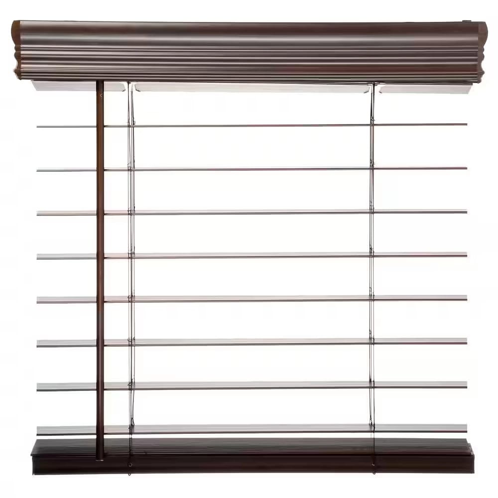 Cordless Premium Faux Wood Blinds with 2.5" Slats, Espresso, 42" x 64"
