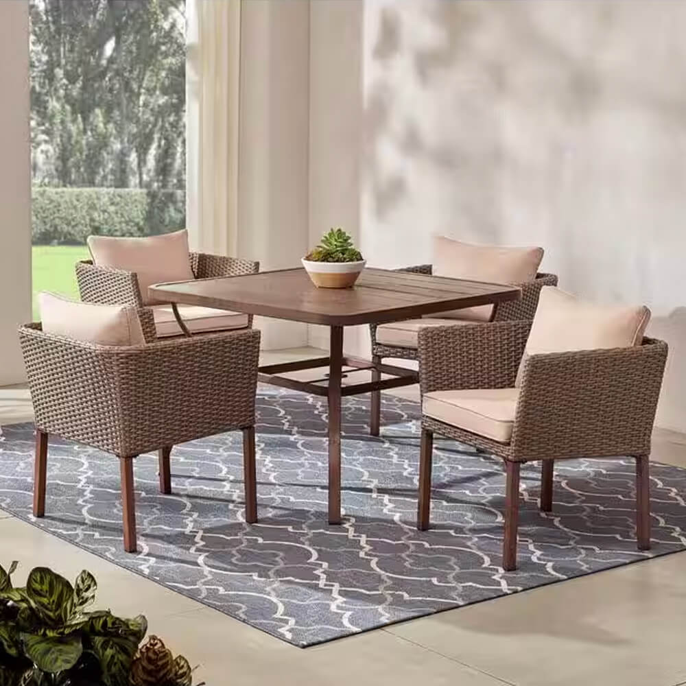 StyleWell Oakshire 5-Piece Resin Wicker Patio Dining Set, Tan