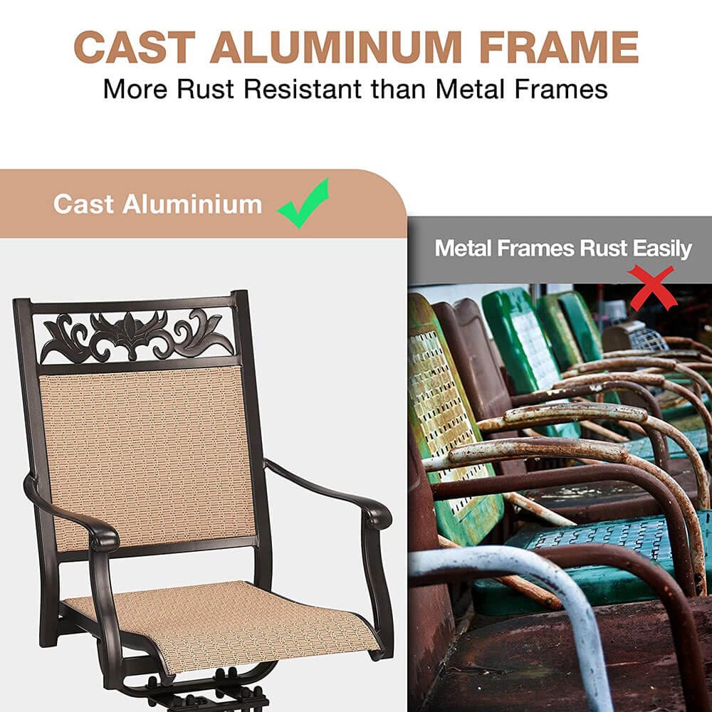 Laurel Canyon Outdoor High-Back Patio Swivel Dining Chairs, Set of 2, Dark Brown