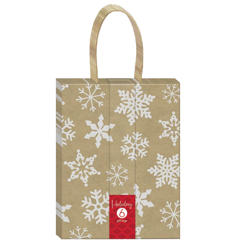 Medium Kraft Christmas Gift Bags, 6-Piece