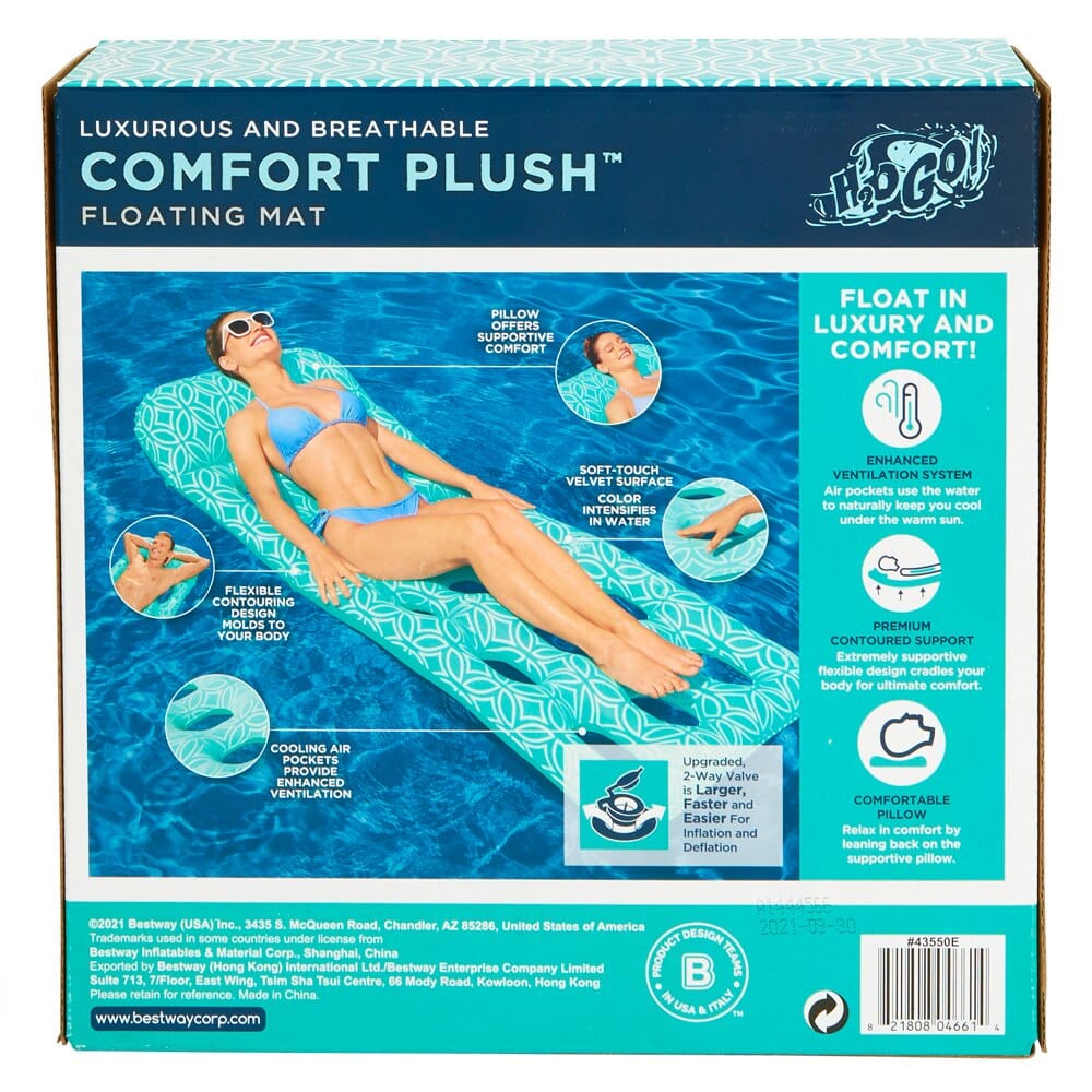 Bestway H2OGO! Luxurious and Breathable Comfort Plush Floating Mat, 6'6"