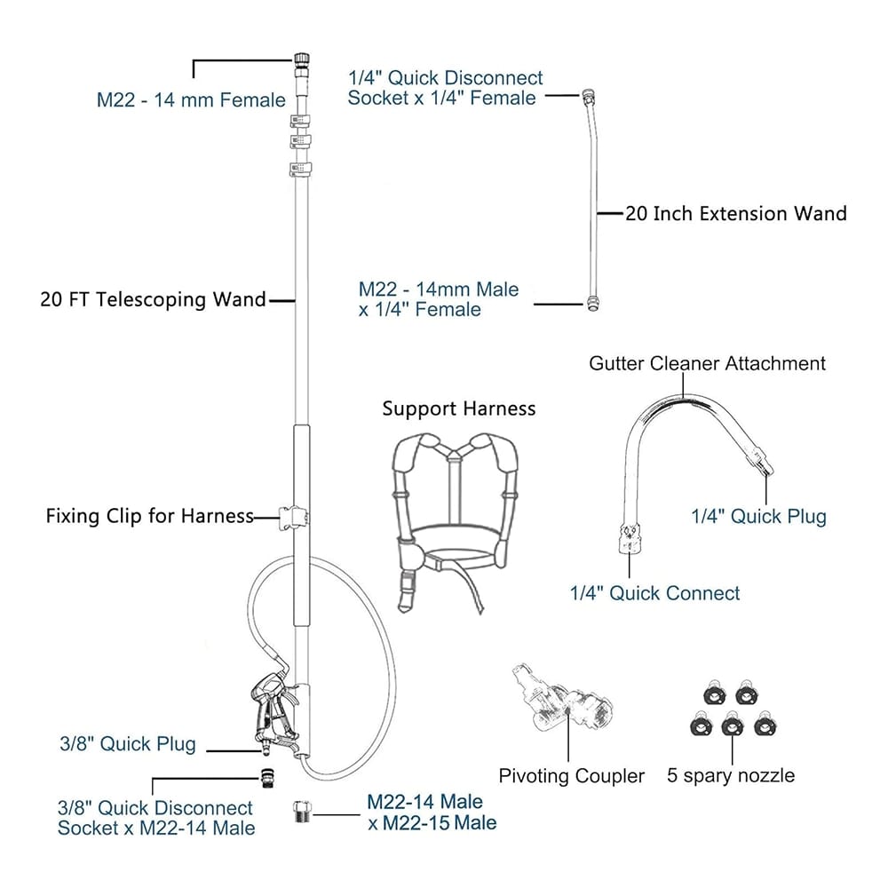 Edou 20' Telescoping Pressure Washer Wand
