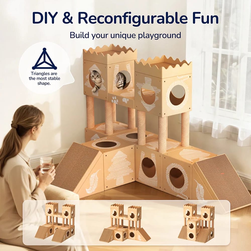 PalNests Large 3-in-1 Modular Cardboard Cat Tree & Scratcher House, Nature