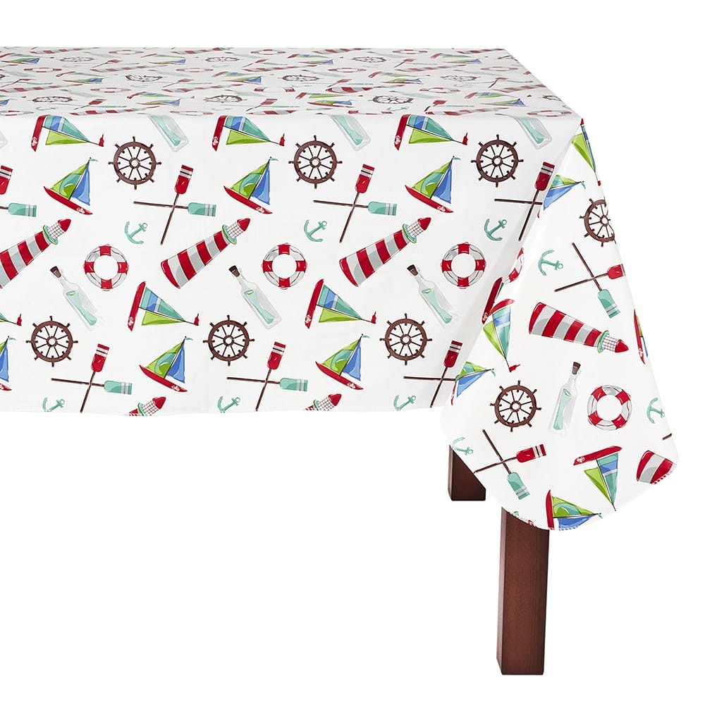 Coastal Vinyl Tablecloth with Flannel Backing