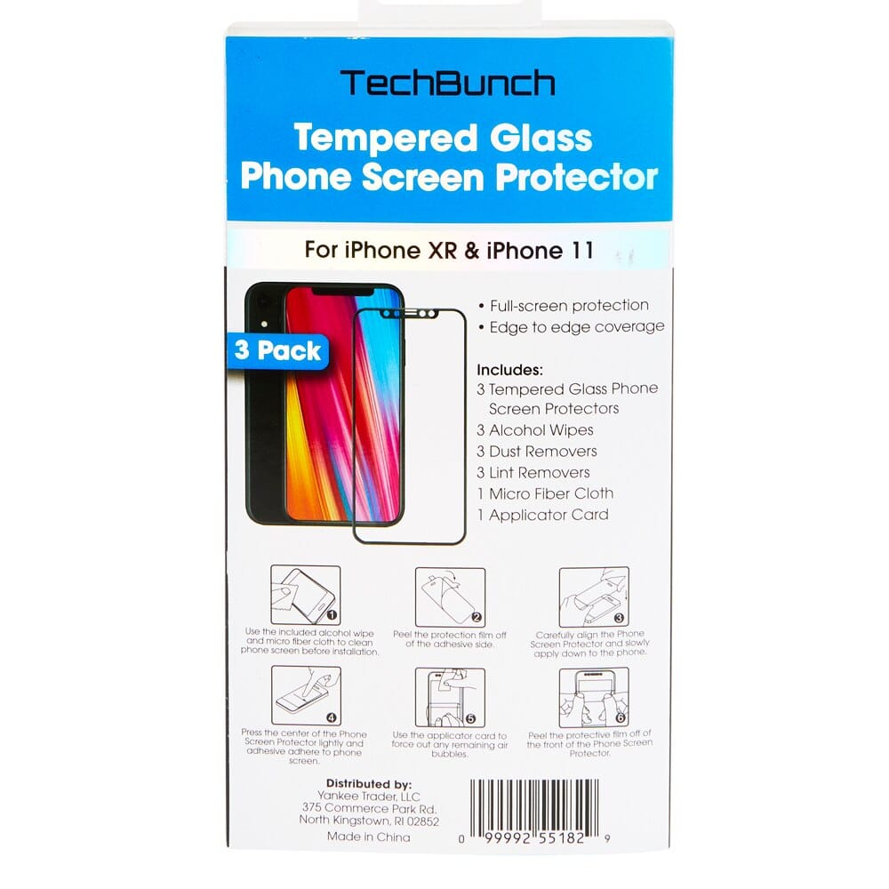 TechBunch Tempered Glass iPhone XR and iPhone 11 Screen Protectors, 3 Count