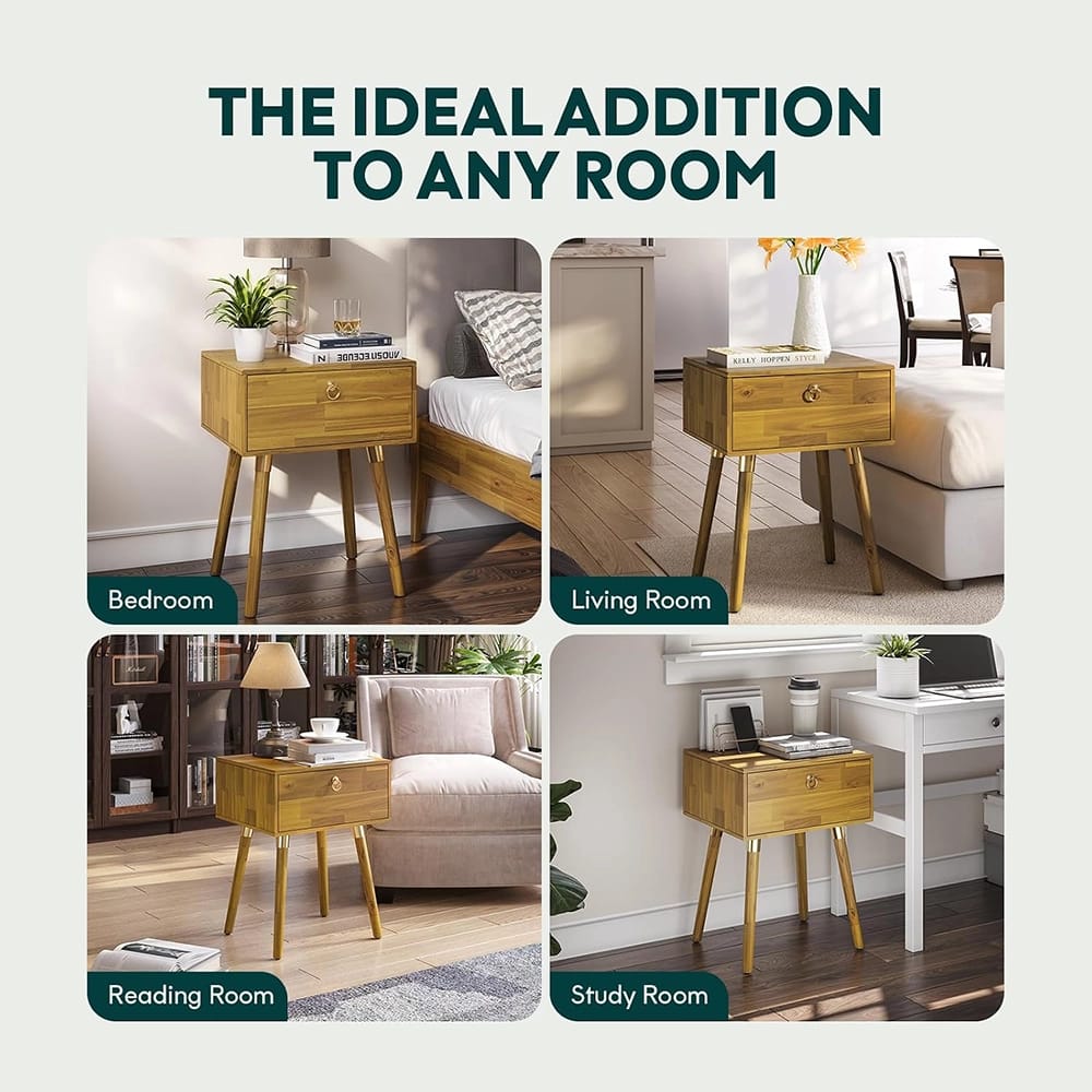 Bme Alden Wood 1-Drawer Nightstand, Natural
