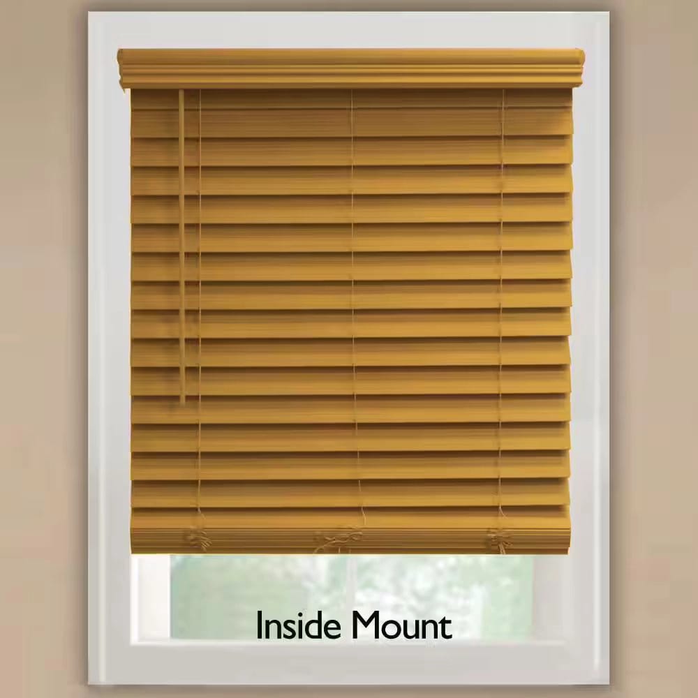 Cordless Premium Faux Wood Blinds with 2.5" Slats, Chestnut, 42" x 64"