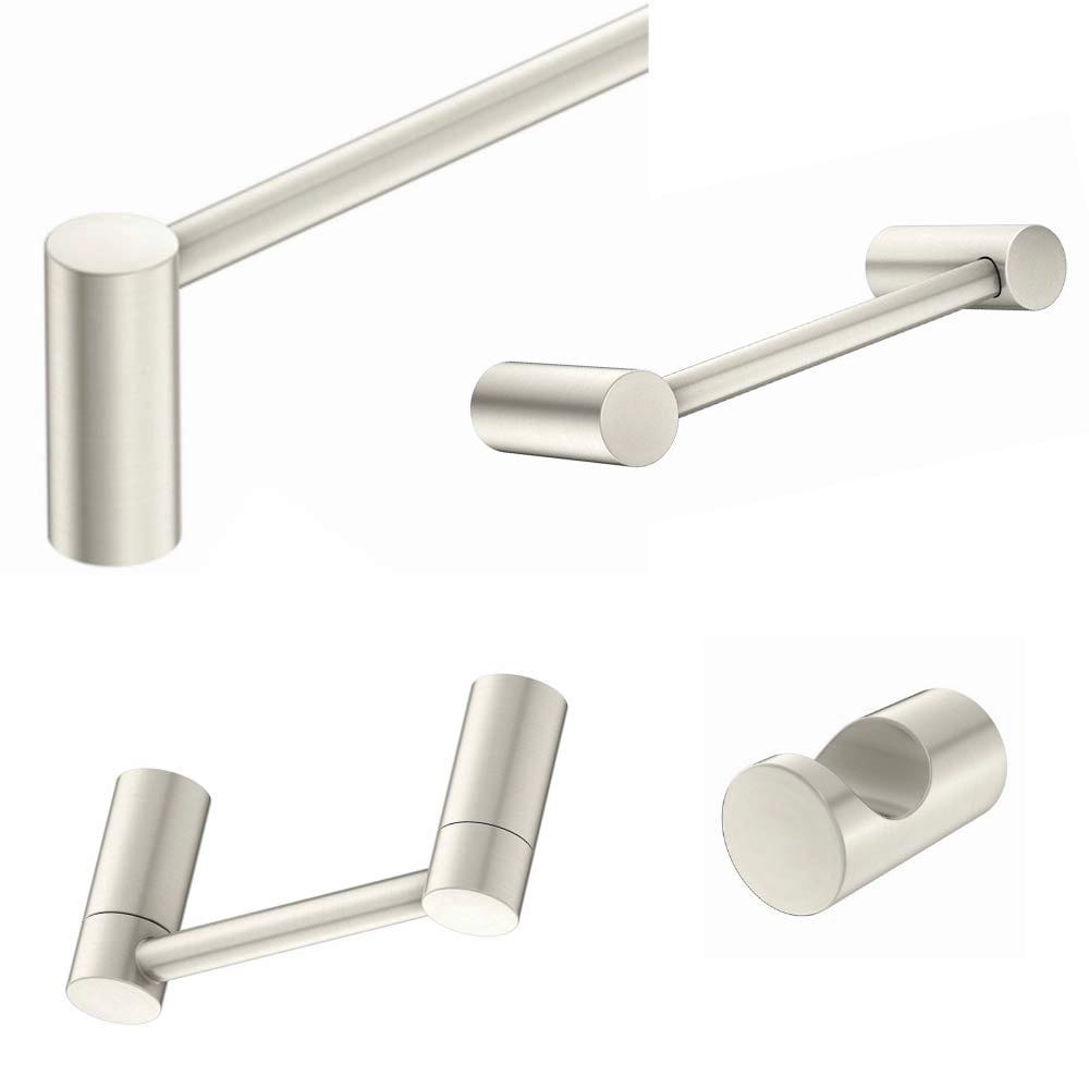 Wood Grip 4-Piece Bathroom Hardware Accessory, Brushed Nickel