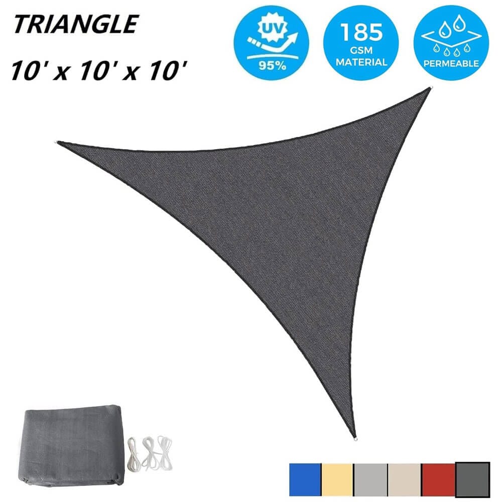 AsterOutdoor Triangular Sun Shade Sail, 10' x 10' x 10', Graphite