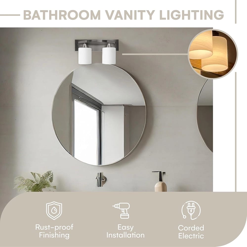 Bathroom 2-Light Fixture, Brushed Nickel