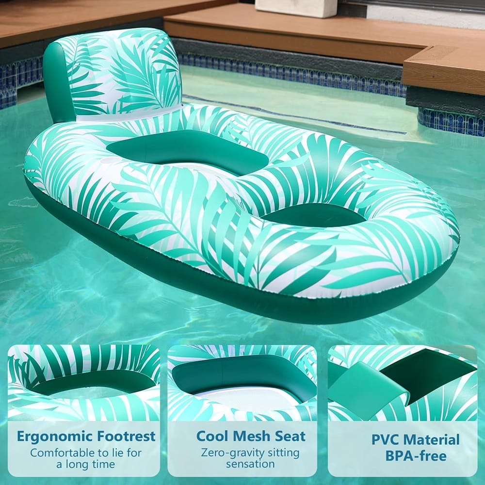 Sunrio Inflatable Pool Lounger Float, Tropical Leaves