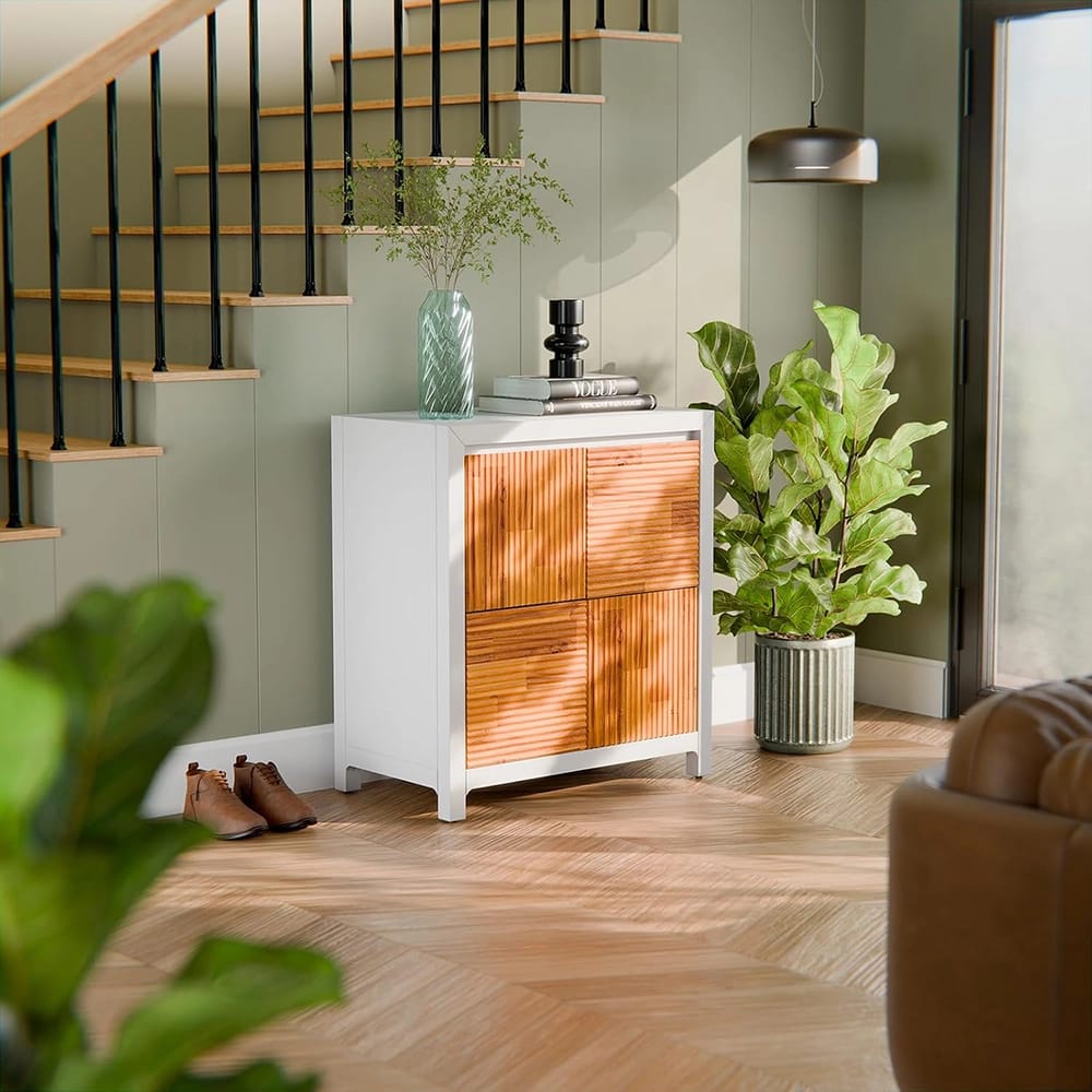 Bme Media 2-Door Cabinet, Ivory & Teak Brown