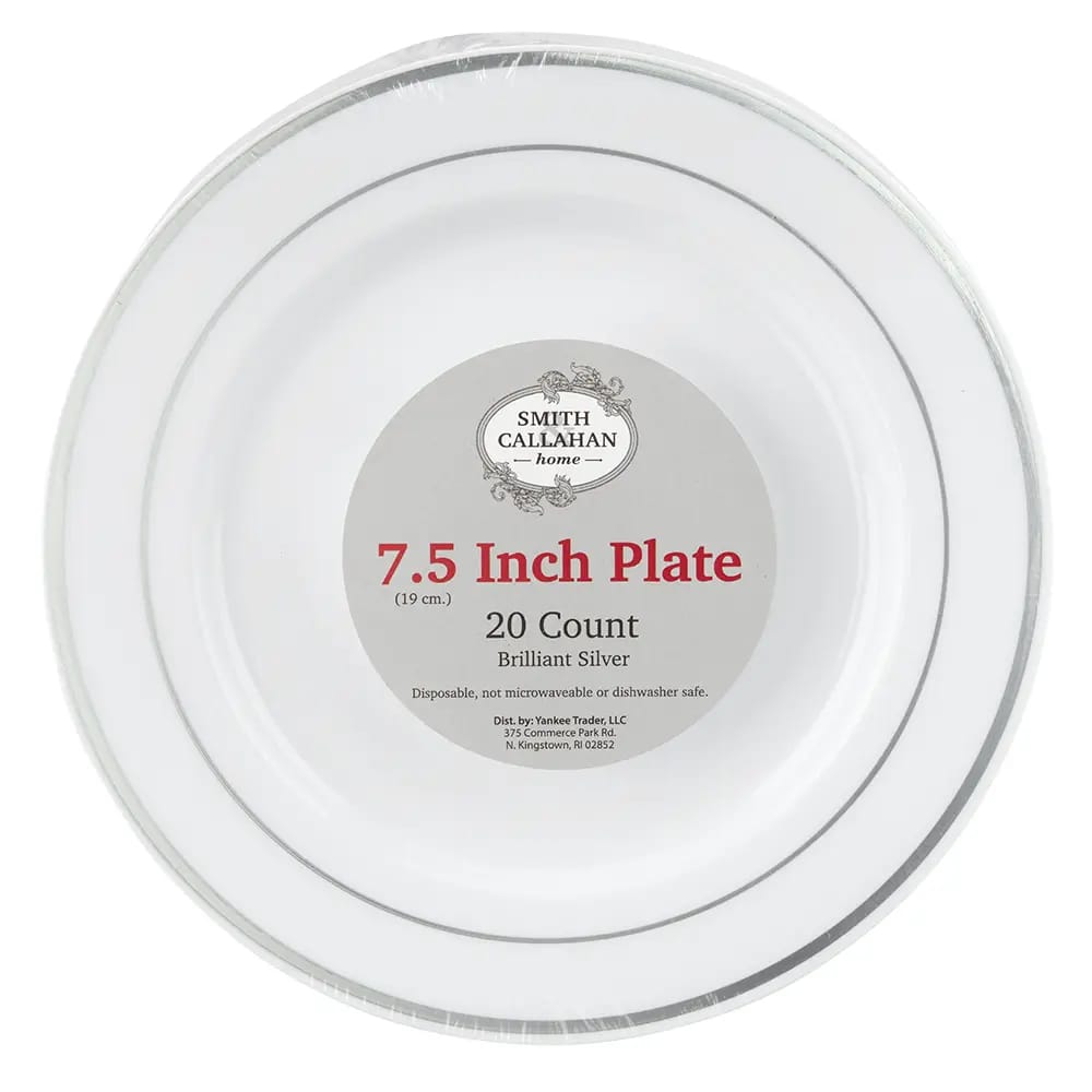 Smith & Callahan Plastic Plate, Silver Rim, 20 ct, 7.5"