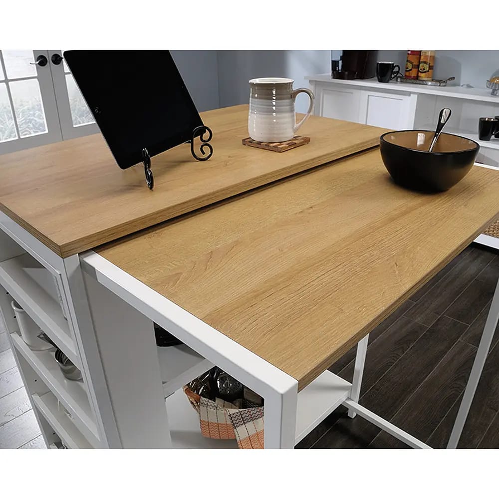 Sauder Wood and Metal Kitchen Island with Storage, White