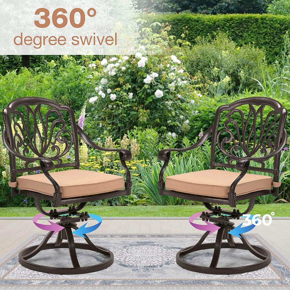 Laurel Canyon Outdoor Patio Swivel Dining Chairs, Set of 2, Dark Brown