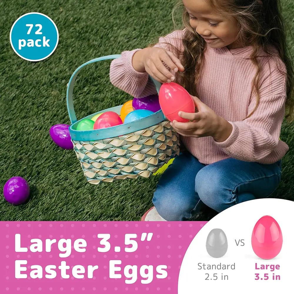 Prextex Large Plastic Easter Eggs, 72 Pack