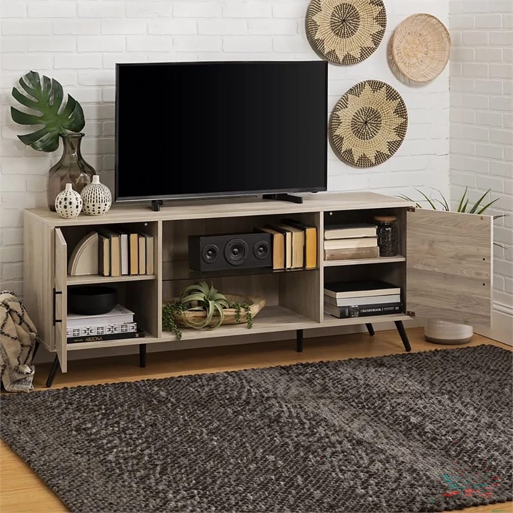 Walker Edison Nora Modern 2-Door TV Stand, Birch, 60"
