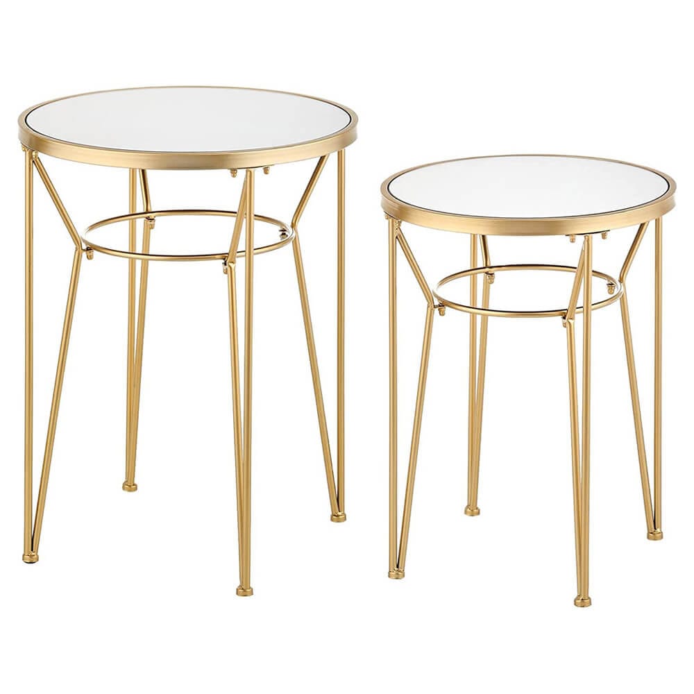 mDesign Round Metal Accent Table with Hairpin Legs, Set of 2, Soft Brass/Mirror