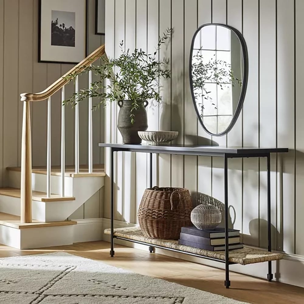 Threshold Metal and Rush Weave Top Console Table, Black/Natural