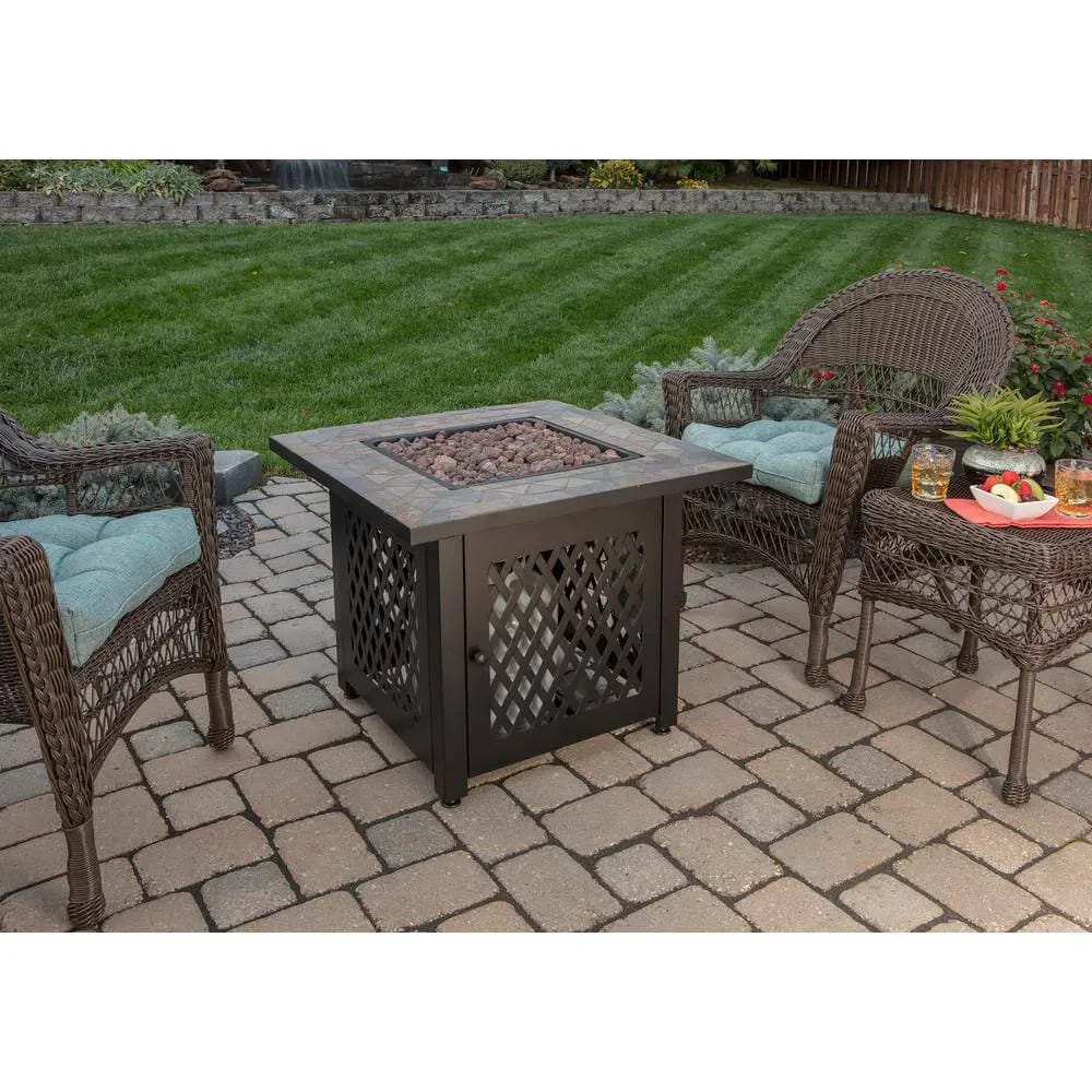 Endless Summer 30" Steel Frame Slate Tile Mantel Gas Fire Pit, 30,000 BTU