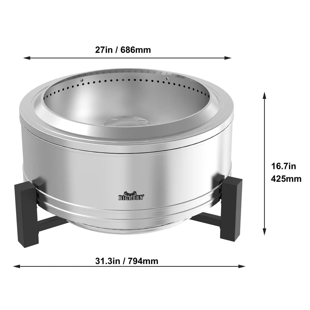 Big Horn Outdoors 27" Stainless Steel Smokeless Fire Pit