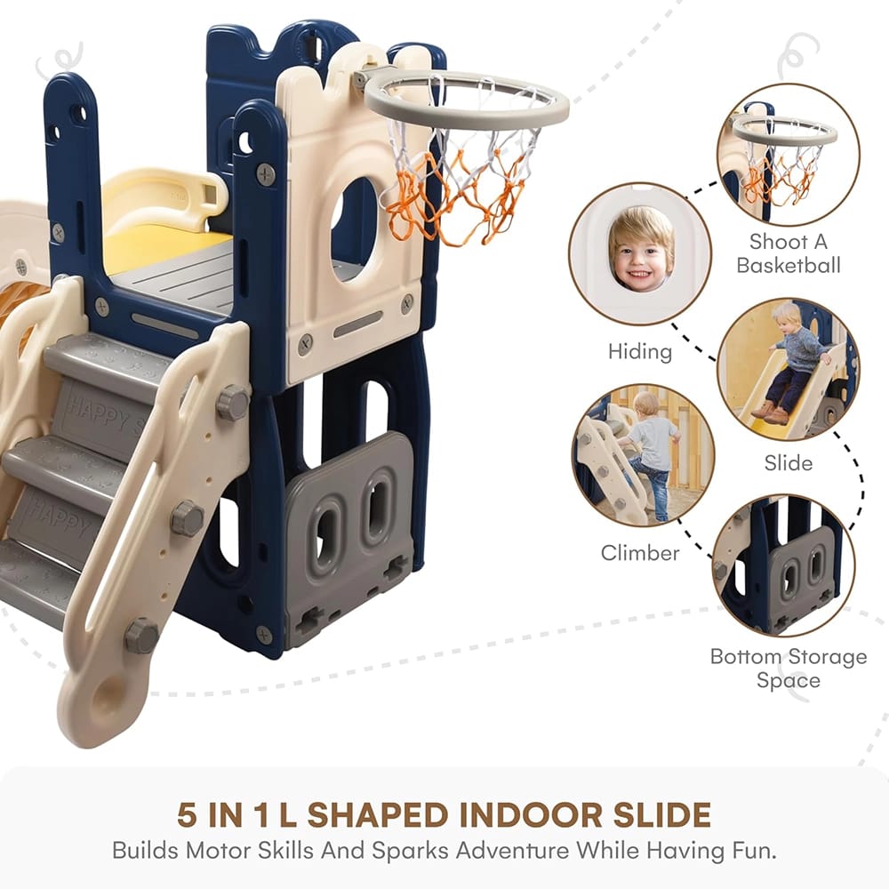 Childlike Behavior Playhouse with Slide and L-Shaped Ladder