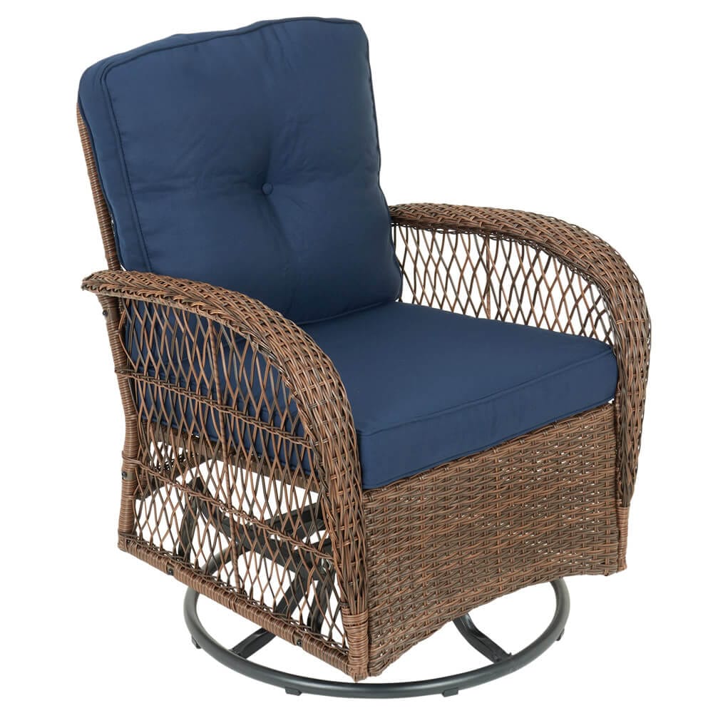 4-Piece Resin Wicker Swivel Patio Set, Blue/Brown