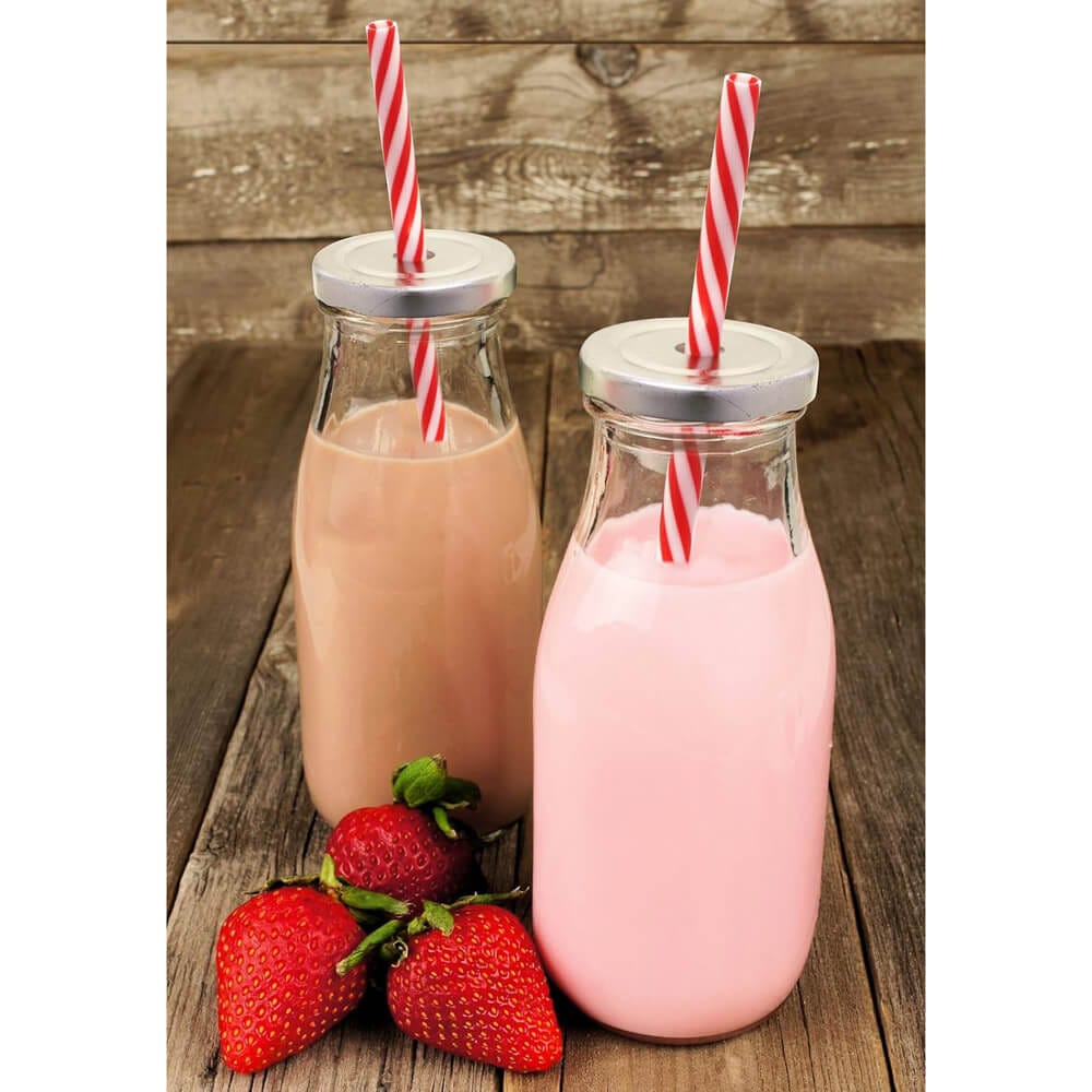 Estilo Reusable Glass Milk Bottles with Straws, 10.5 oz, Set of 6
