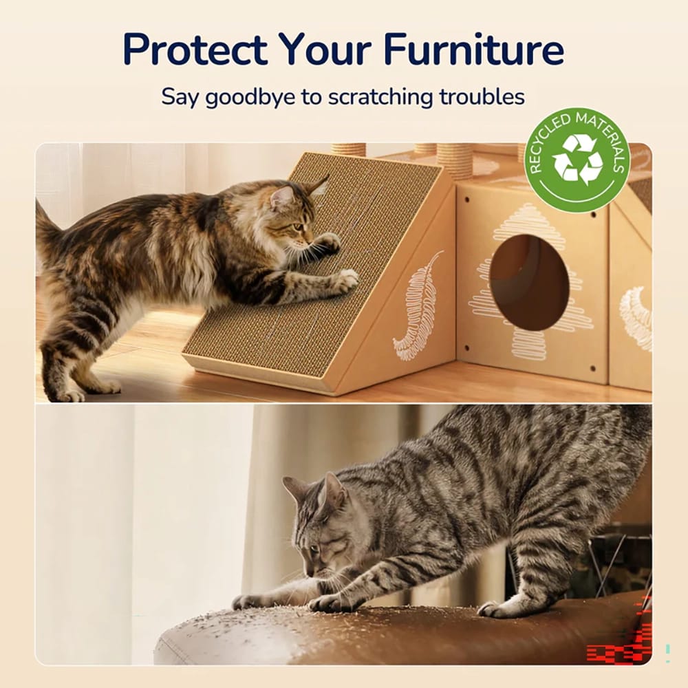 PalNests Large 3-in-1 Modular Cardboard Cat Tree & Scratcher House, Nature