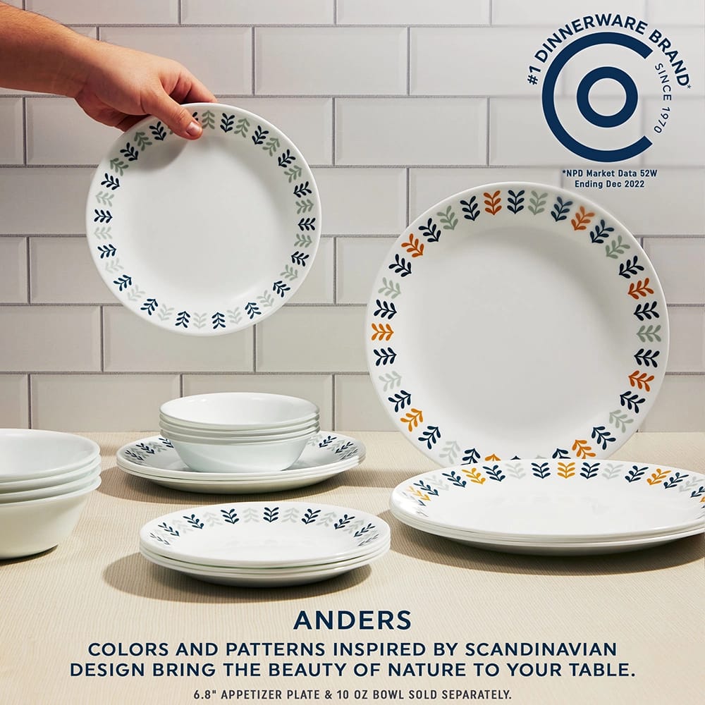 Corelle 12-Piece Glass Dinnerware Set, Scandinavian Design