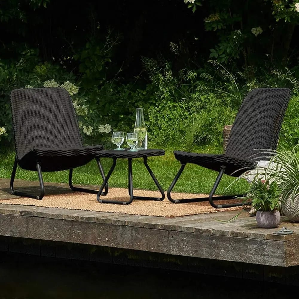 Keter Rio 3-Piece Resin Wicker Patio Furniture Set, Anthracite